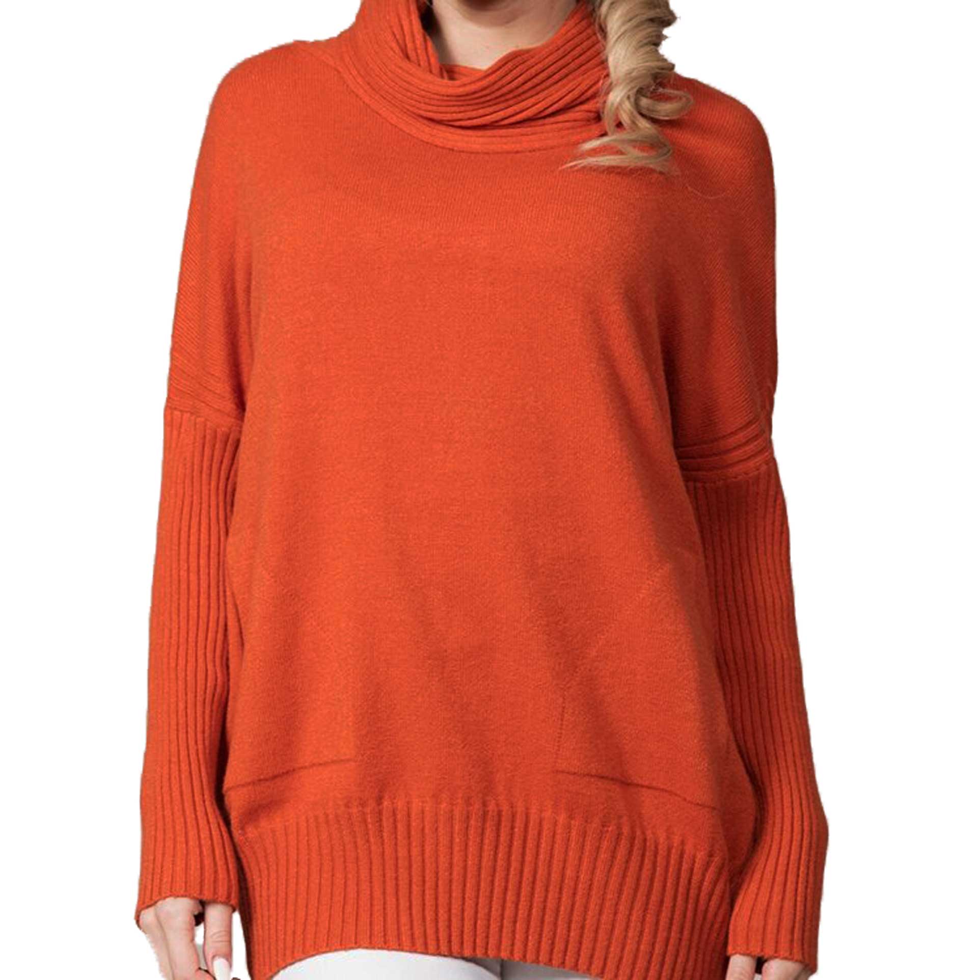 Rain Rose Cowl Neck Sweater Orange – Simply Bella