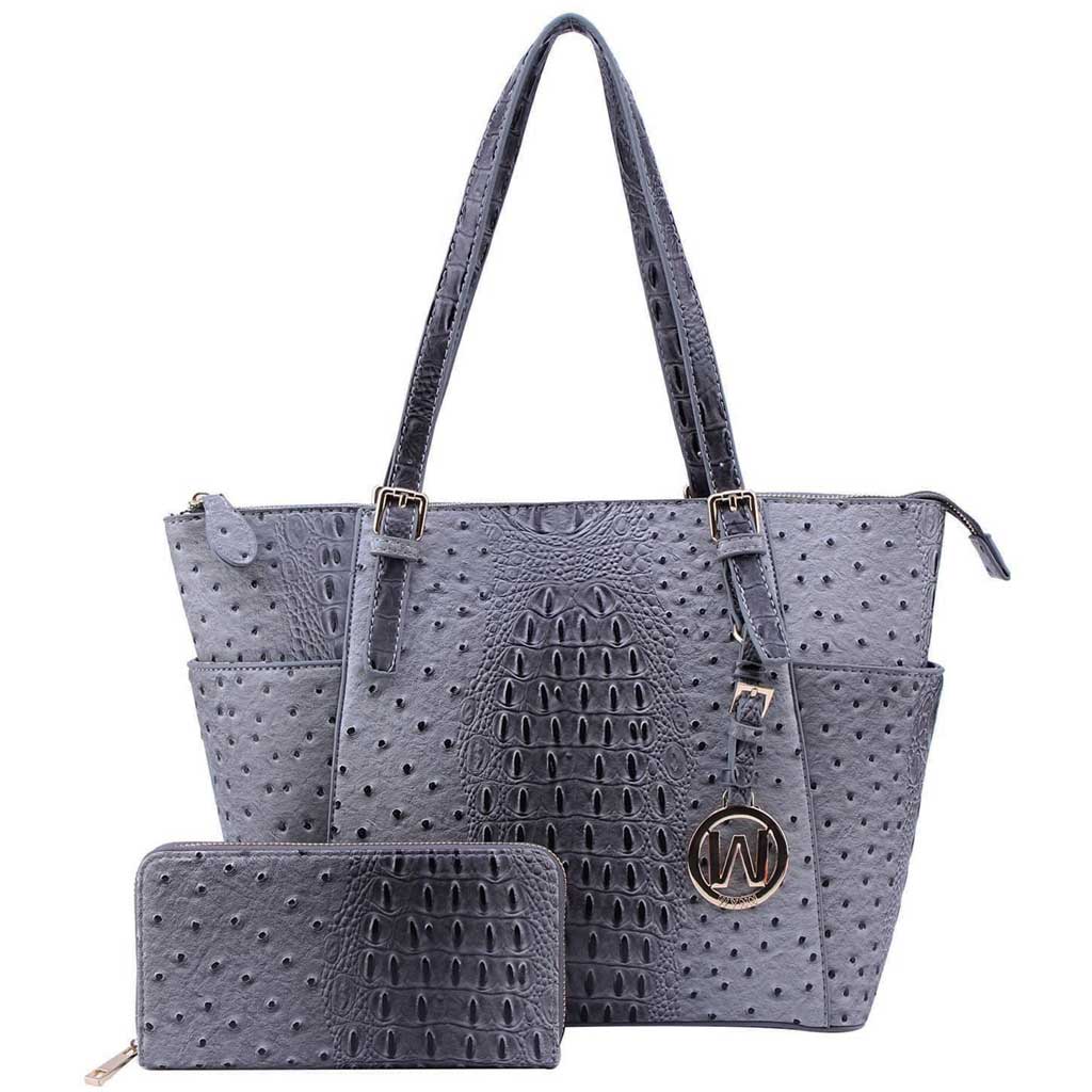 SB Ostrich Croc 2-in-1 Gray Shopper