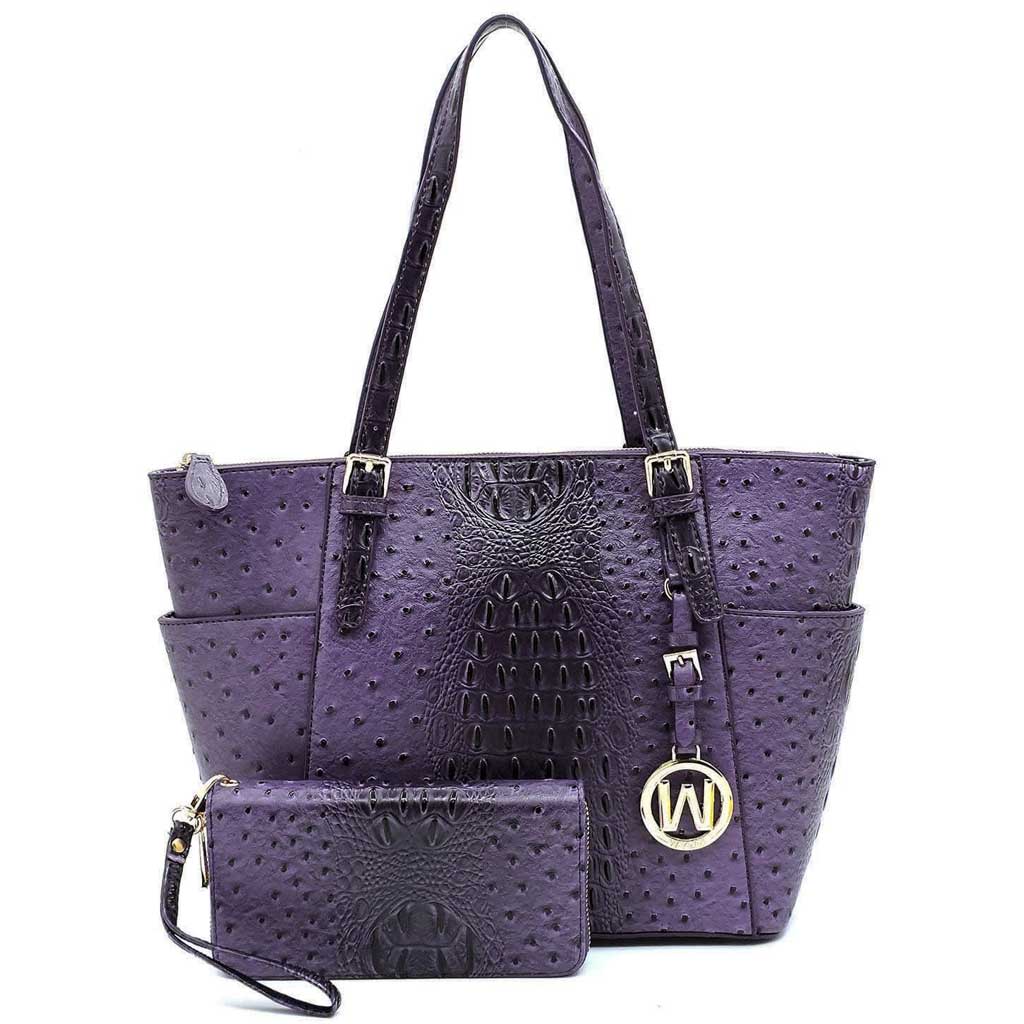 SB Ostrich Croc 2-in-1 Purple Shopper