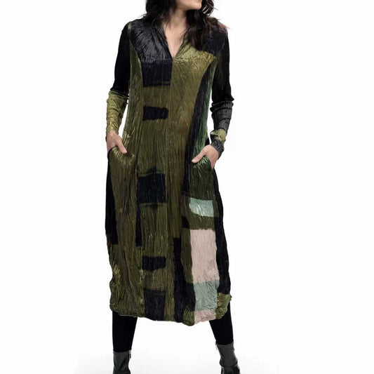 Alembika Crushed Velvet Olive Dress