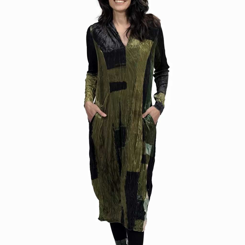 Alembika Crushed Velvet Olive Dress