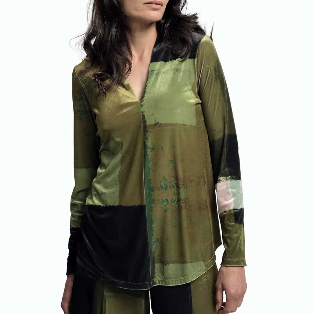 Alembika Crushed Velvet Olive Top