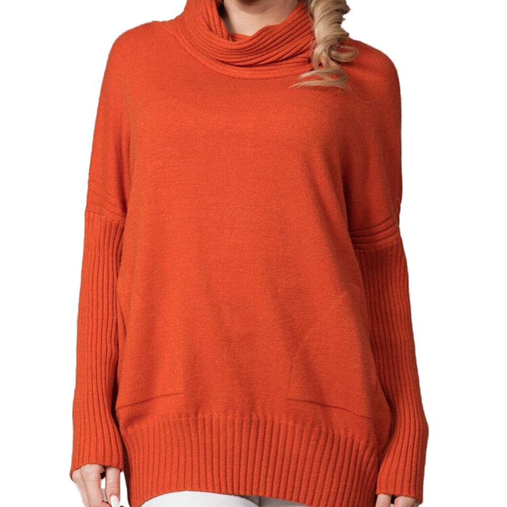 Rain + Rose Cowl Neck Sweater Orange 