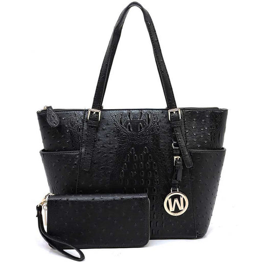 SB Ostrich Croc 2-in-1 Black Shopper